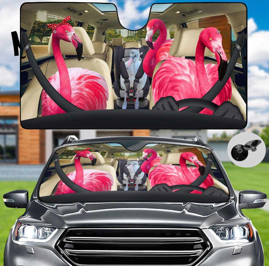 Flamingo Family Driving Car Auto Sunshade
